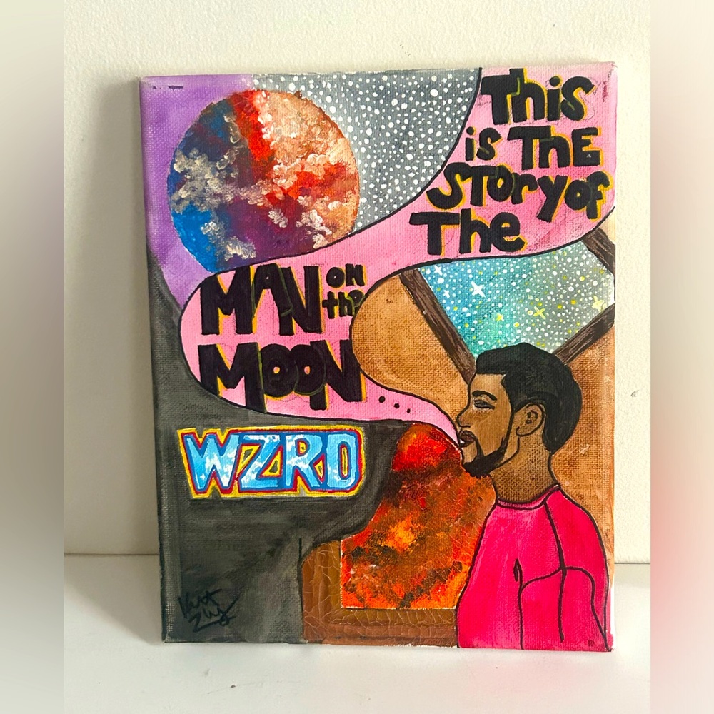 hand-painted canvas inspired by Kid Cudi's album Man on the Moon: The End of Day